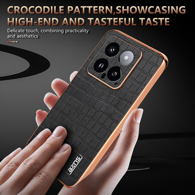 For Xiaomi 14 AZNS Electroplated Frame Crocodile Texture Full Coverage Phone Case(Green)