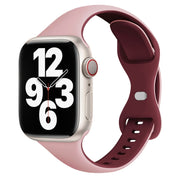 For Apple Watch SE 2023 44mm Two Color Slim Butterfly Buckle Silicone Watch Band(Pink Wine Red)