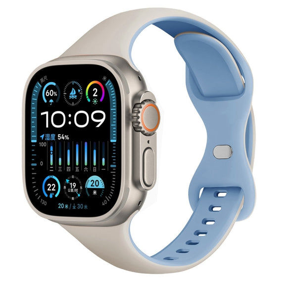 For Apple Watch Ultra 2 49mm Two Color Slim Butterfly Buckle Silicone Watch Band(White Fog Blue)