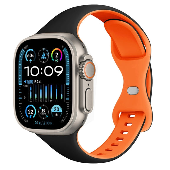 For Apple Watch Ultra 2 49mm Two Color Slim Butterfly Buckle Silicone Watch Band(Black Orange)