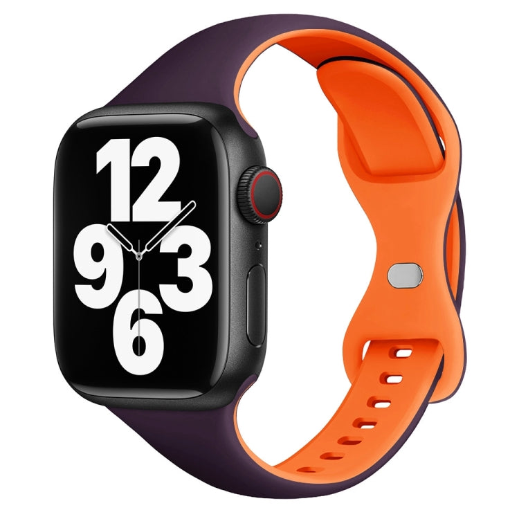 For Apple Watch Series 9 45mm Two Color Slim Butterfly Buckle Silicone Watch Band(Dark Purple Orange) - free shipping - PMc TechLife - Order now!