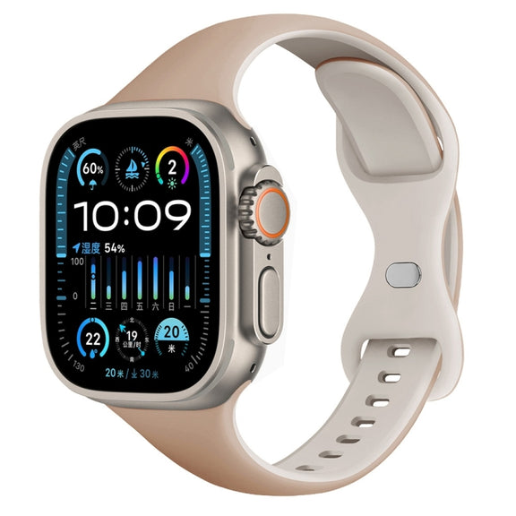 For Apple Watch Ultra 49mm Two Color Slim Butterfly Buckle Silicone Watch Band(Milk Tea Rock White)