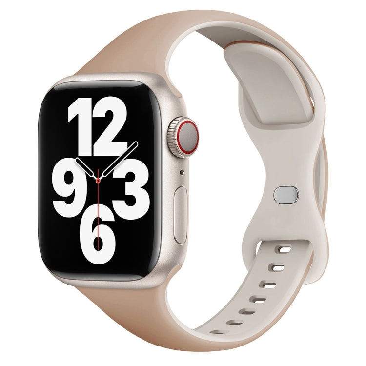 For Apple Watch SE 2022 44mm Two Color Slim Butterfly Buckle Silicone Watch Band(Milk Tea Rock White) - free shipping - PMc TechLife - Order now!