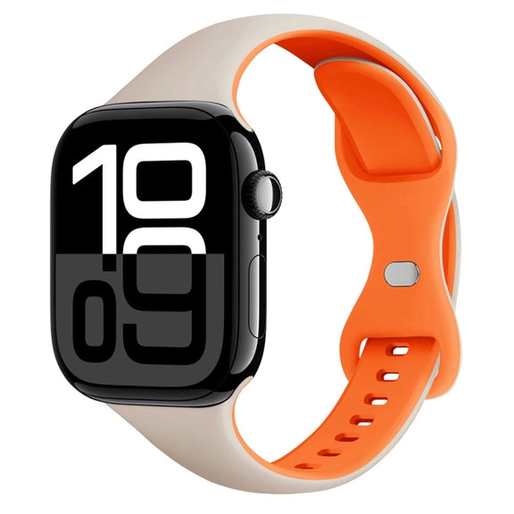For Apple Watch Series 10 46mm Two Color Slim Butterfly Buckle Silicone Watch Band(Starlight Orange)