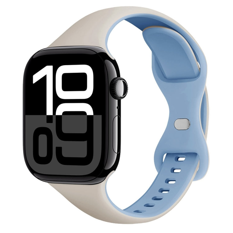 For Apple Watch Series 10 42mm Two Color Slim Butterfly Buckle Silicone Watch Band(White Fog Blue) - free shipping - PMc TechLife - Order now!