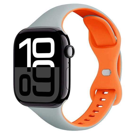 For Apple Watch Series 10 42mm Two Color Slim Butterfly Buckle Silicone Watch Band(Echeveria Blue Orange)