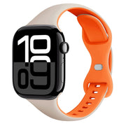 For Apple Watch Series 10 42mm Two Color Slim Butterfly Buckle Silicone Watch Band(Starlight Orange)