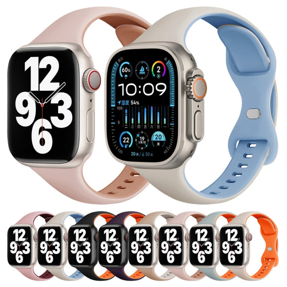 For Apple Watch Series 10 42mm Two Color Slim Butterfly Buckle Silicone Watch Band(Echeveria Blue Orange)