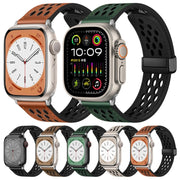 For Apple Watch Ultra 49mm Hole Style Folding Buckle PU Leather Watch Band(Taupe)