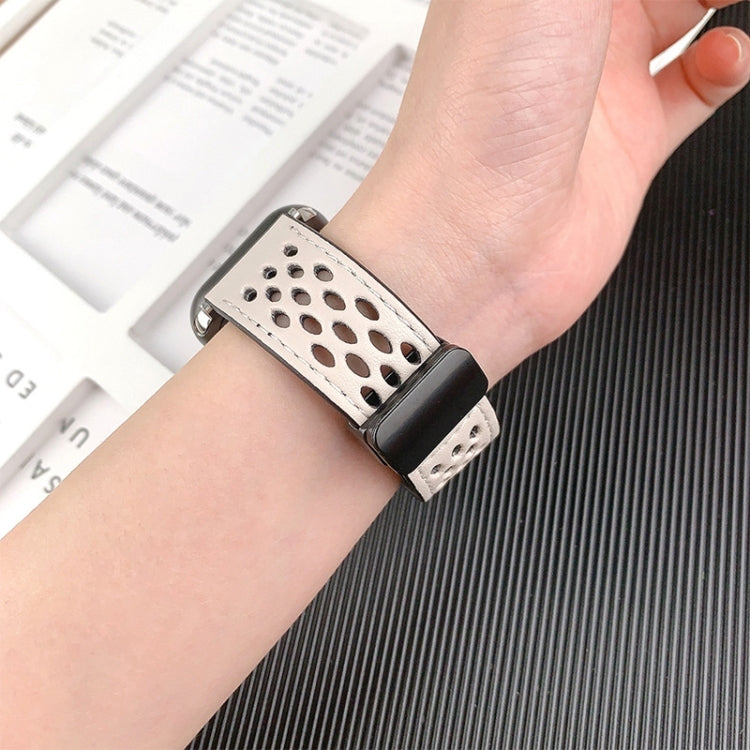 For Apple Watch Ultra 49mm Hole Style Folding Buckle PU Leather Watch Band(Taupe)