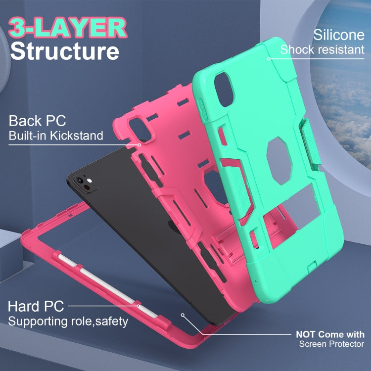 For iPad Pro 11 2024 Contrast Color Silicone Acrylic PC Tablet Case with Holder(Mint Green Rose Red) - iPad Pro 11 2024 Cases by PMC TechLife | Online Shopping South Africa | PMC TechLife | Buy Now Pay Later Mobicred