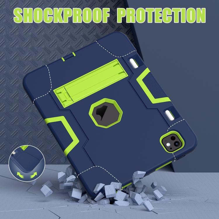 For iPad Pro 11 2024 Contrast Color Silicone Acrylic PC Tablet Case with Holder(Navy Blue Yellow Green) - iPad Pro 11 2024 Cases by PMC TechLife | Online Shopping South Africa | PMC TechLife | Buy Now Pay Later Mobicred