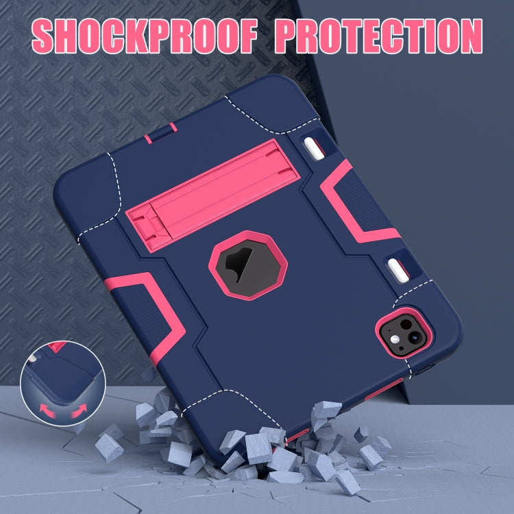 For iPad Pro 11 2024 Contrast Color Silicone Acrylic PC Tablet Case with Holder(Navy Blue Rose Red) - iPad Pro 11 2024 Cases by PMC TechLife | Online Shopping South Africa | PMC TechLife | Buy Now Pay Later Mobicred