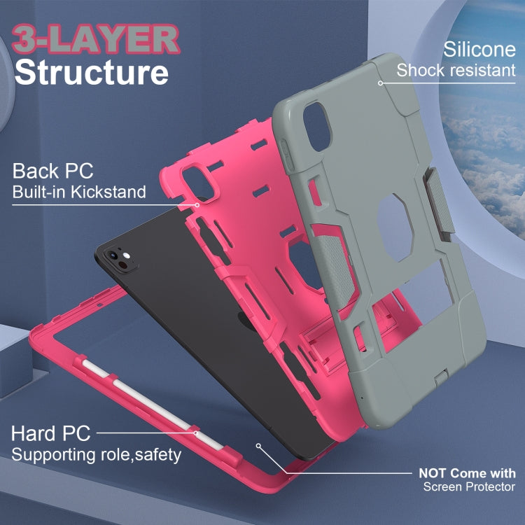 For iPad Pro 11 2024 Contrast Color Silicone Acrylic PC Tablet Case with Holder(Grey Rose Red) - iPad Pro 11 2024 Cases by PMC TechLife | Online Shopping South Africa | PMC TechLife | Buy Now Pay Later Mobicred