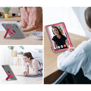 For iPad Pro 11 2024 Contrast Color Silicone Acrylic PC Tablet Case with Holder(Grey Rose Red)