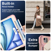 For iPad Air 11 2024 Contrast Color Robot Silicone Hybrid PC Tablet Case(Rose Gold Beige)