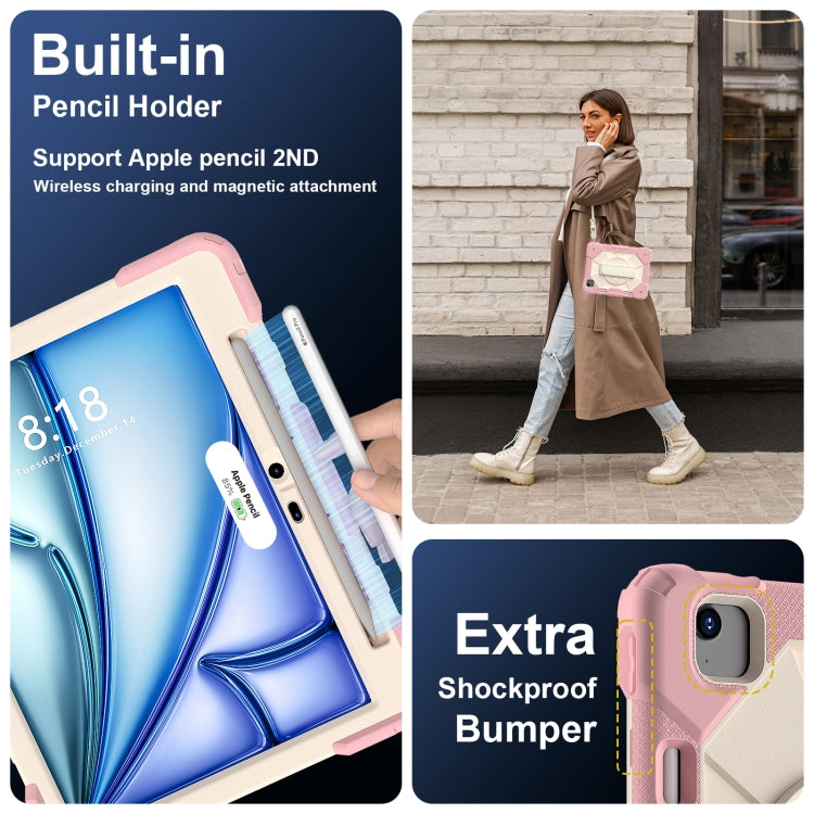 For iPad Air 11 2024 Contrast Color Robot Silicone Hybrid PC Tablet Case(Rose Gold Beige)