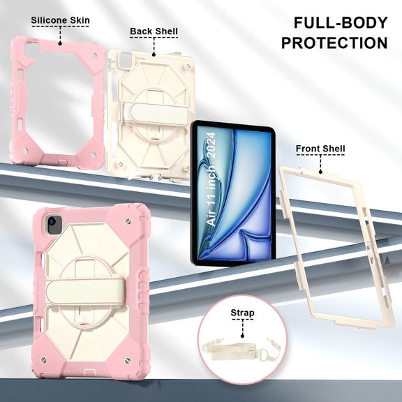 For iPad Air 11 2024 Contrast Color Robot Silicone Hybrid PC Tablet Case(Rose Gold Beige)