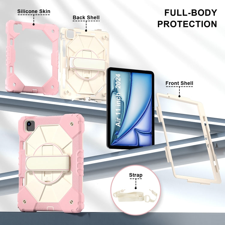 For iPad Air 11 2024 Contrast Color Robot Silicone Hybrid PC Tablet Case(Rose Gold Beige)