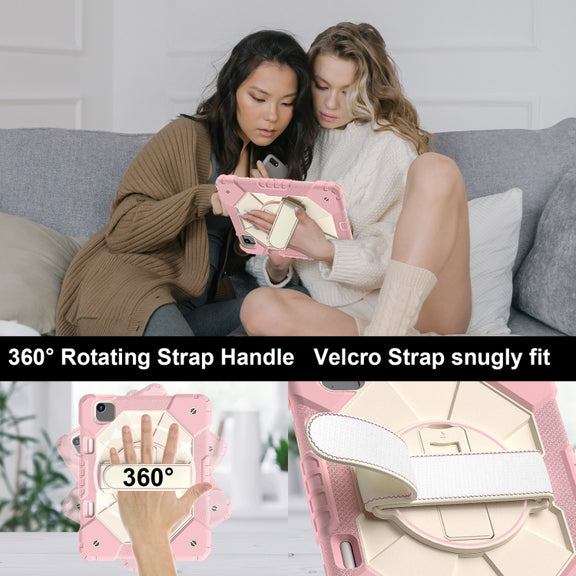For iPad Air 11 2024 Contrast Color Robot Silicone Hybrid PC Tablet Case(Rose Gold Beige)