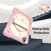 For iPad Air 11 2024 Contrast Color Robot Silicone Hybrid PC Tablet Case(Rose Gold Beige)