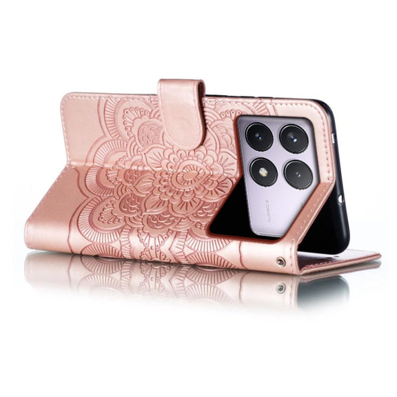 For Xiaomi Redmi K70 Sun Mandala Embossing Pattern Phone Leather Case(Rose Gold)
