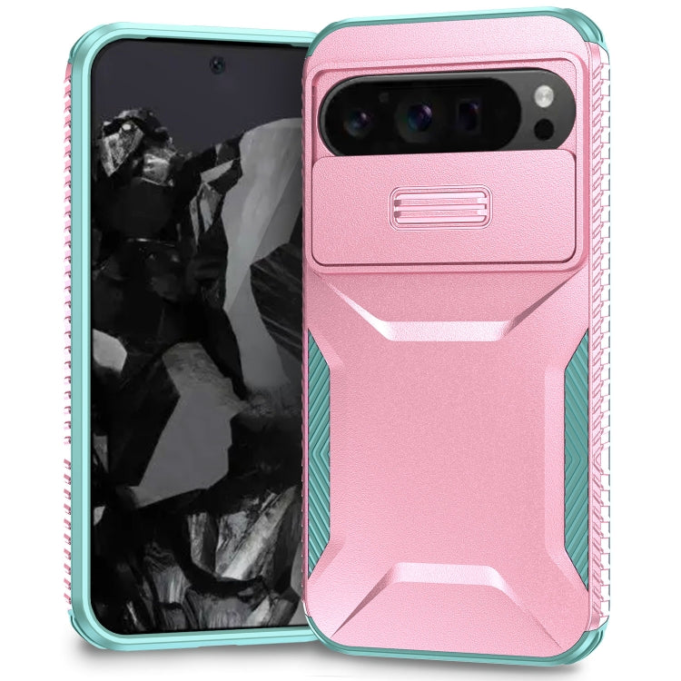 For Google Pixel 10 Pro XL / 9 Pro XL Sliding Camshield Phone Case(Pink + Grey Green) - Google Cases by PMC TechLife | Online Shopping South Africa | PMC TechLife | Buy Now Pay Later Mobicred