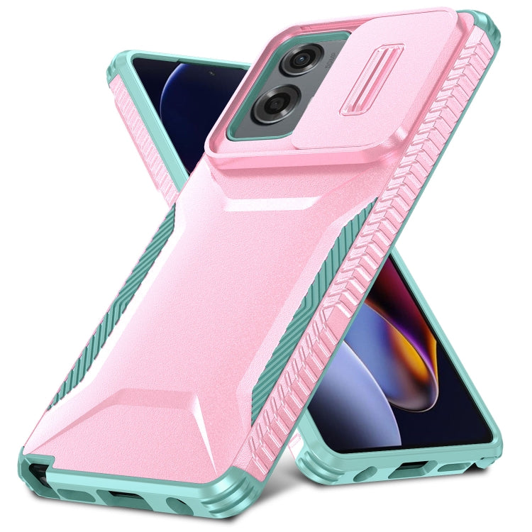 For Motorola Moto G Stylus 5G 2024 Sliding Camshield Phone Case(Pink + Grey Green)