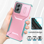 For Motorola Moto G Stylus 5G 2024 Sliding Camshield Phone Case(Pink + Grey Green)
