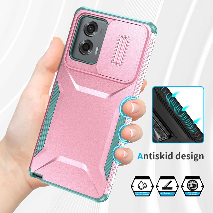 For Motorola Moto G Stylus 5G 2024 Sliding Camshield Phone Case(Pink + Grey Green)
