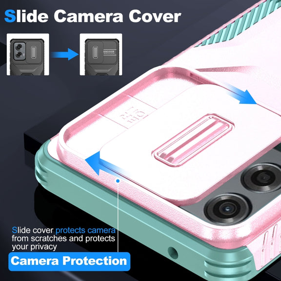 For Motorola Moto G Stylus 5G 2024 Sliding Camshield Phone Case(Pink + Grey Green)