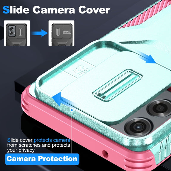For Motorola Moto G Stylus 5G 2024 Sliding Camshield Phone Case(Grey Green + Pink)