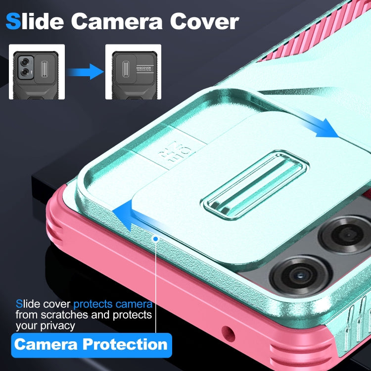 For Motorola Moto G Stylus 5G 2024 Sliding Camshield Phone Case(Grey Green + Pink)
