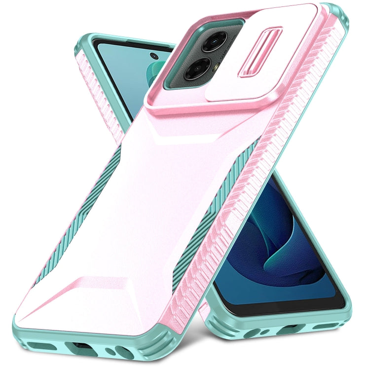 For Motorola Moto G 5G 2024 Sliding Camshield Phone Case(Pink + Grey Green)