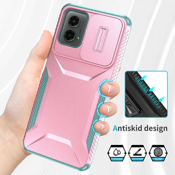 For Motorola Moto G 5G 2024 Sliding Camshield Phone Case(Pink + Grey Green)