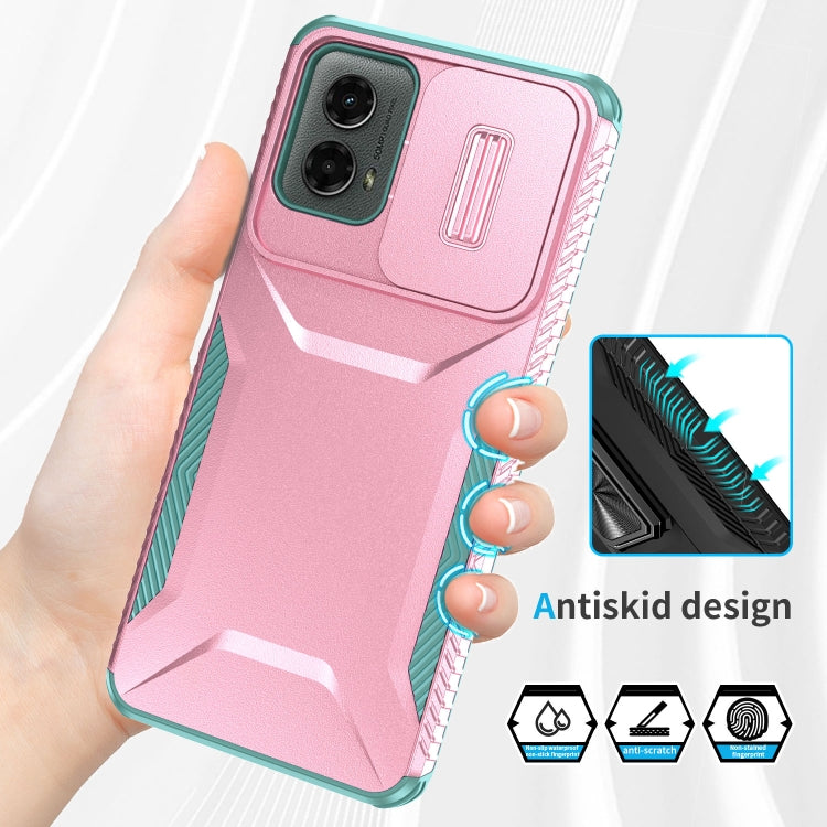 For Motorola Moto G 5G 2024 Sliding Camshield Phone Case(Pink + Grey Green)