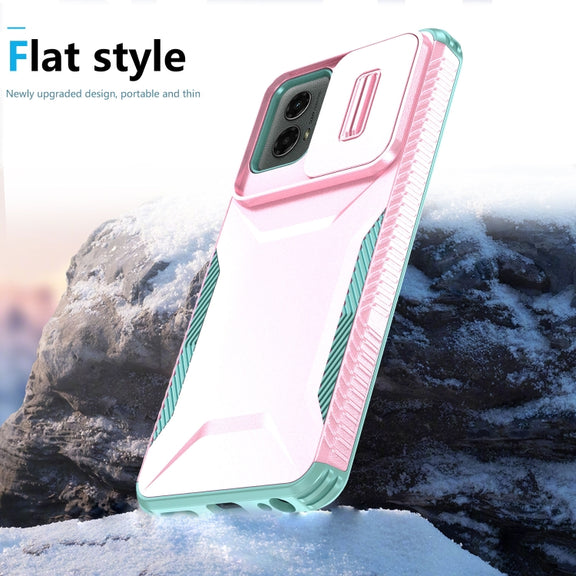 For Motorola Moto G 5G 2024 Sliding Camshield Phone Case(Pink + Grey Green)