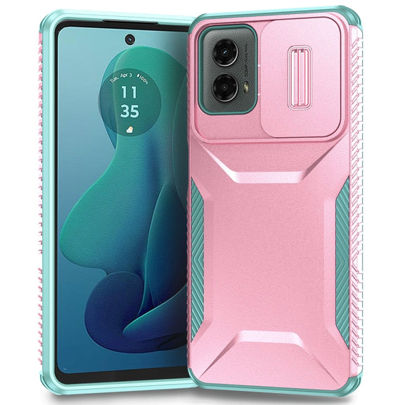 For Motorola Moto G 5G 2024 Sliding Camshield Phone Case(Pink + Grey Green)