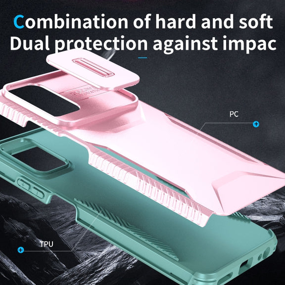 For Motorola Moto G 5G 2024 Sliding Camshield Phone Case(Pink + Grey Green)