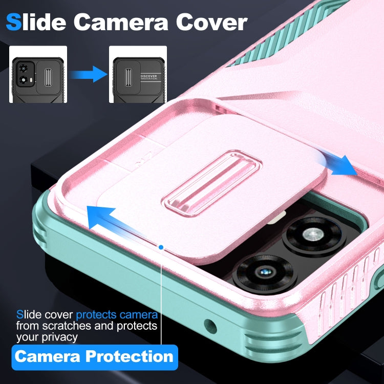 For Motorola Moto G 5G 2024 Sliding Camshield Phone Case(Pink + Grey Green)