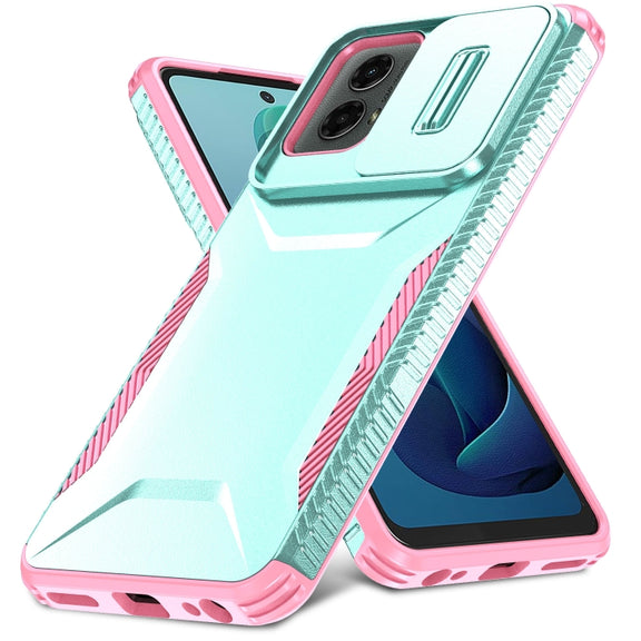 For Motorola Moto G 5G 2024 Sliding Camshield Phone Case(Grey Green + Pink)