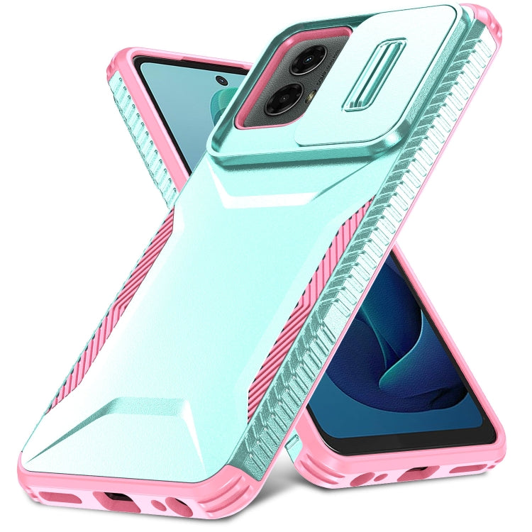 For Motorola Moto G 5G 2024 Sliding Camshield Phone Case(Grey Green + Pink)