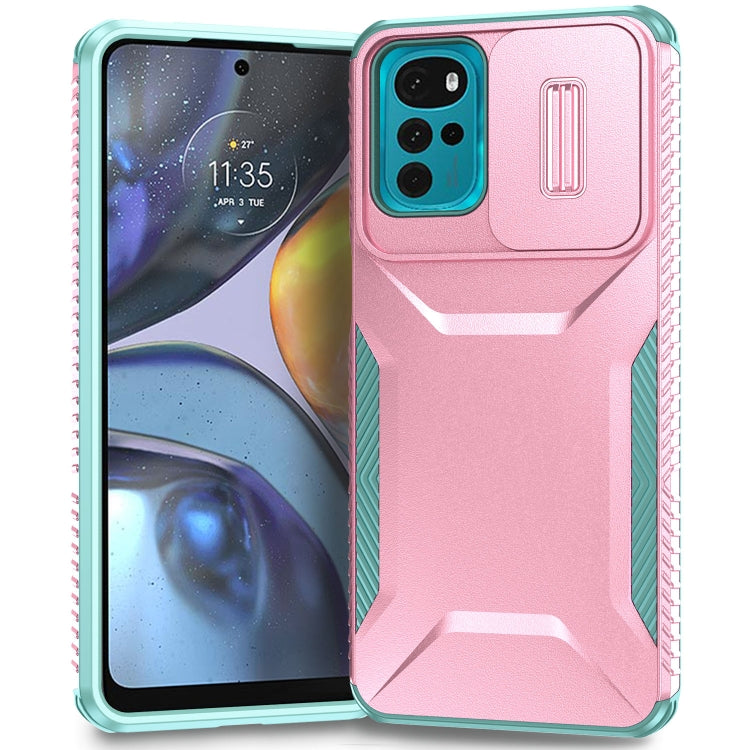For Motorola Moto G22 2024 Sliding Camshield Phone Case(Pink + Grey Green) - Motorola Cases by PMC Jewellery | Online Shopping South Africa | PMC Jewellery | Buy Now Pay Later Mobicred