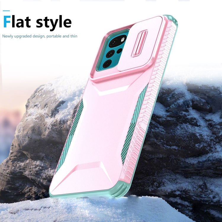 For Motorola Moto G22 2024 Sliding Camshield Phone Case(Pink + Grey Green) - Motorola Cases by PMC Jewellery | Online Shopping South Africa | PMC Jewellery | Buy Now Pay Later Mobicred