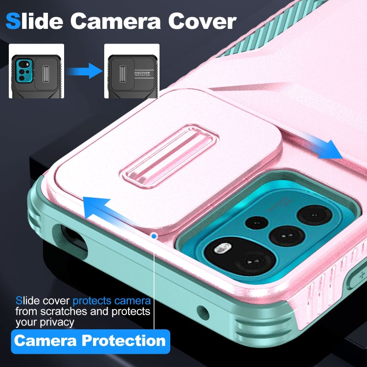 For Motorola Moto G22 2024 Sliding Camshield Phone Case(Pink + Grey Green)