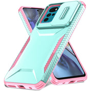For Motorola Moto G22 2024 Sliding Camshield Phone Case(Grey Green + Pink)