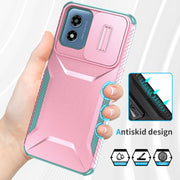 For Motorola Moto G Play 4G 2024 Sliding Camshield Phone Case(Pink + Grey Green)