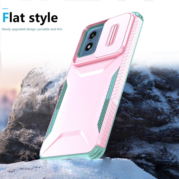 For Motorola Moto G Play 4G 2024 Sliding Camshield Phone Case(Pink + Grey Green)