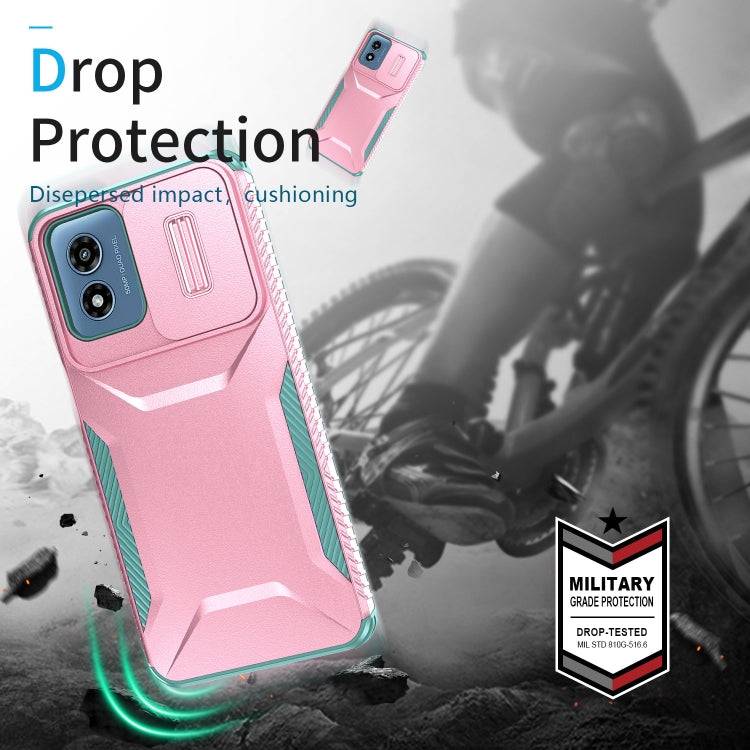 For Motorola Moto G Play 4G 2024 Sliding Camshield Phone Case(Pink + Grey Green)