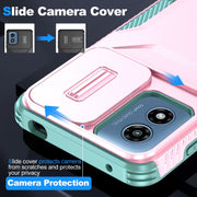 For Motorola Moto G Play 4G 2024 Sliding Camshield Phone Case(Pink + Grey Green)